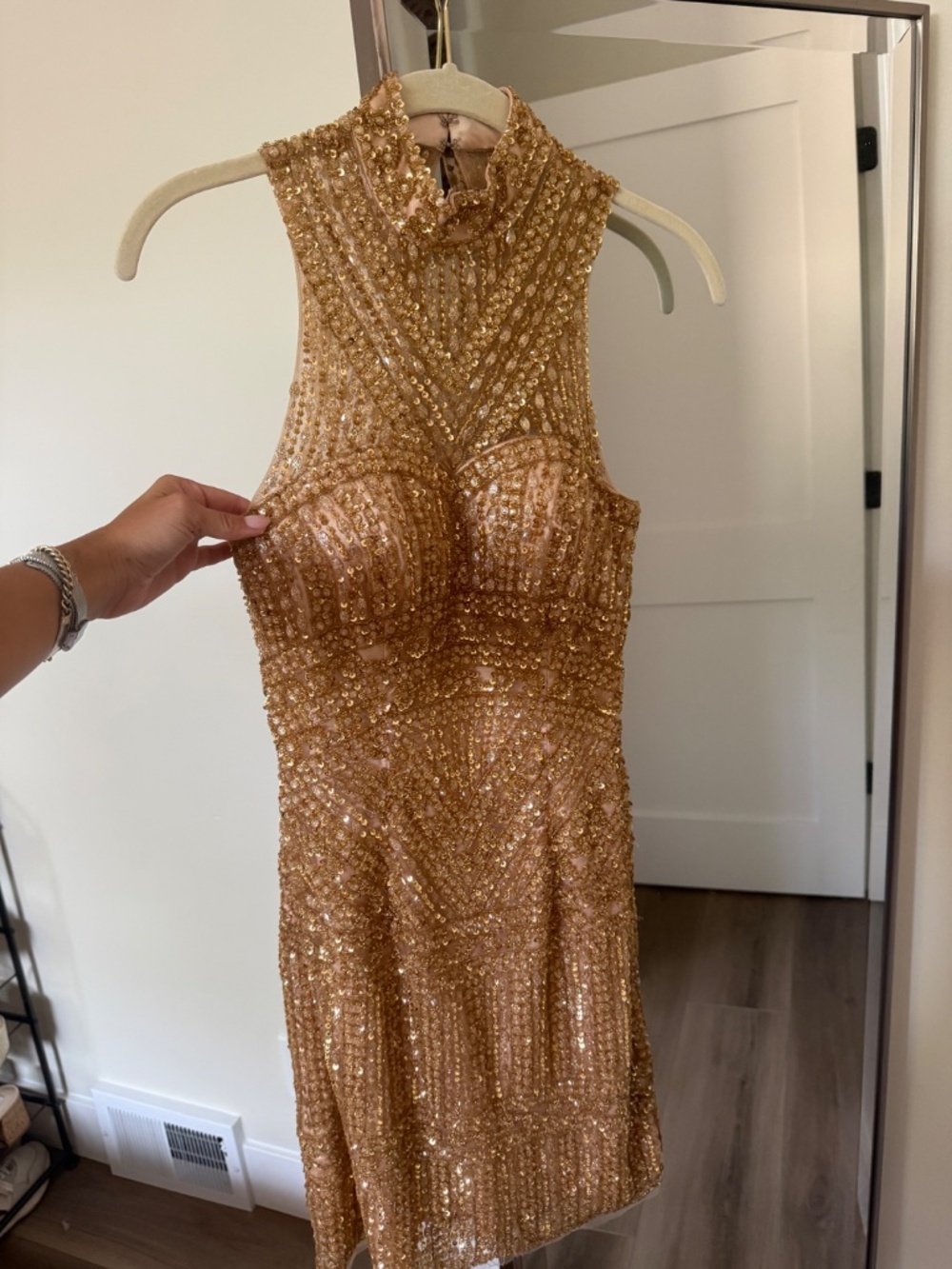 Sherri Hill Gold Beaded High Neck Dress Size 0 | Worn Once - Picture 2 of 3